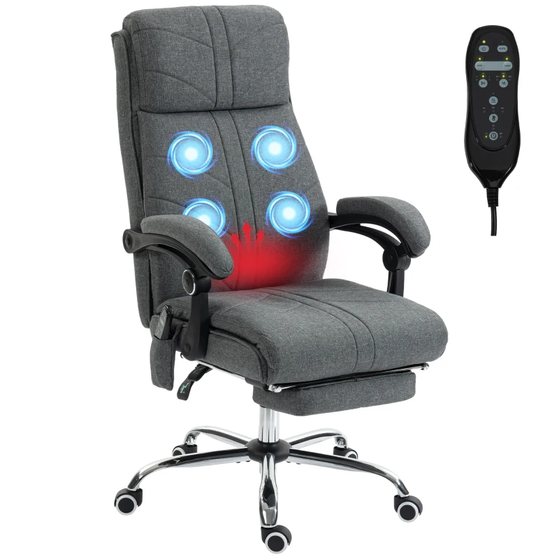 Vinsetto High Back Vibration Massage Office Chair with Footrest, Heated, Grey