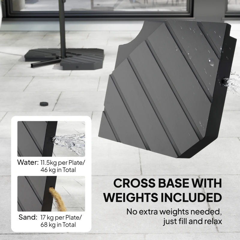 Outsunny Parasol ogrodowy Ø300 cm z mechanizmem blokującym, korbą, podstawą i wagami, kremowy