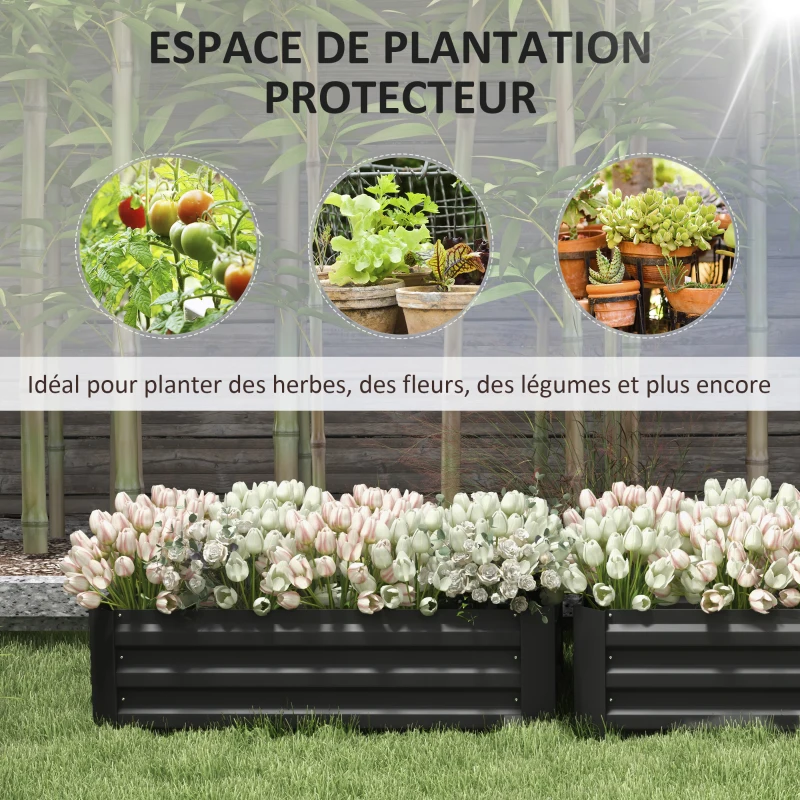 Outsunny Set of 2 garden raised beds dim. 100L x 50l x 30H cm - black corrugated steel sheet