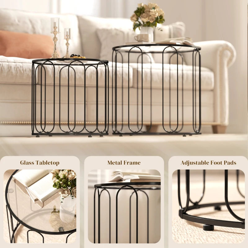 HOMCOM Elliptical Cut-Out Nesting Tables - Black