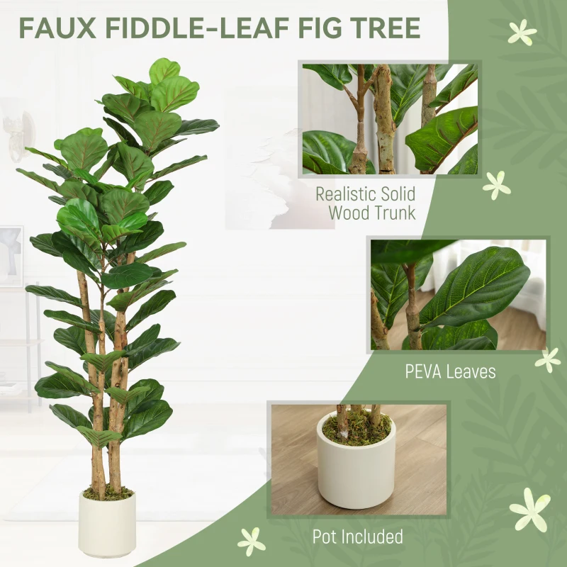 HOMCOM 150cm Artificial Fiddle Leaf Fig Tree - Green