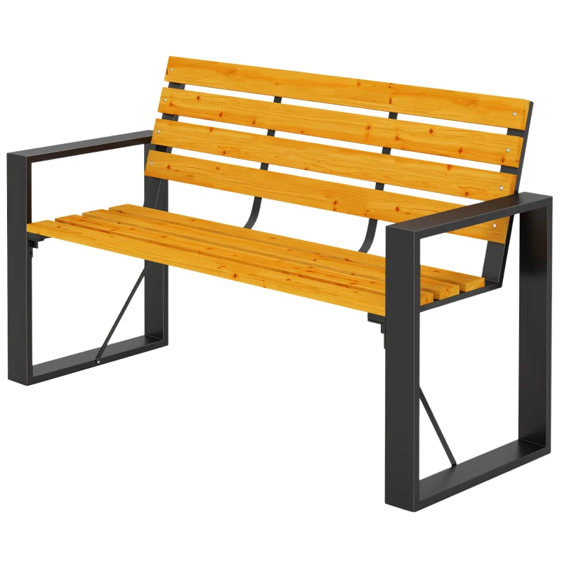 Outsunny Ławka ogrodowa 2-osobowa, odporna na warunki atmosferyczne, drewniana ławka z lamelkowym wzorem, ławka balkonowa do 240 kg, naturalne drewno