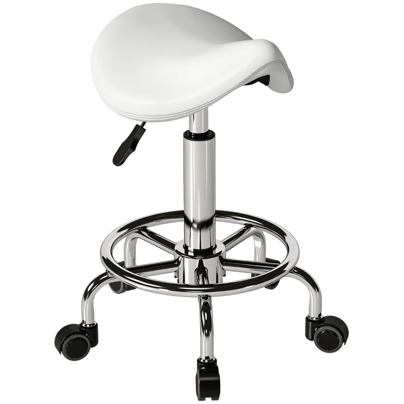 HOMCOM Salon Saddle Stool, Rolling Saddle Chair for Massage, Spa, Clinic, Beauty, Hairdressing and Tattoo, White