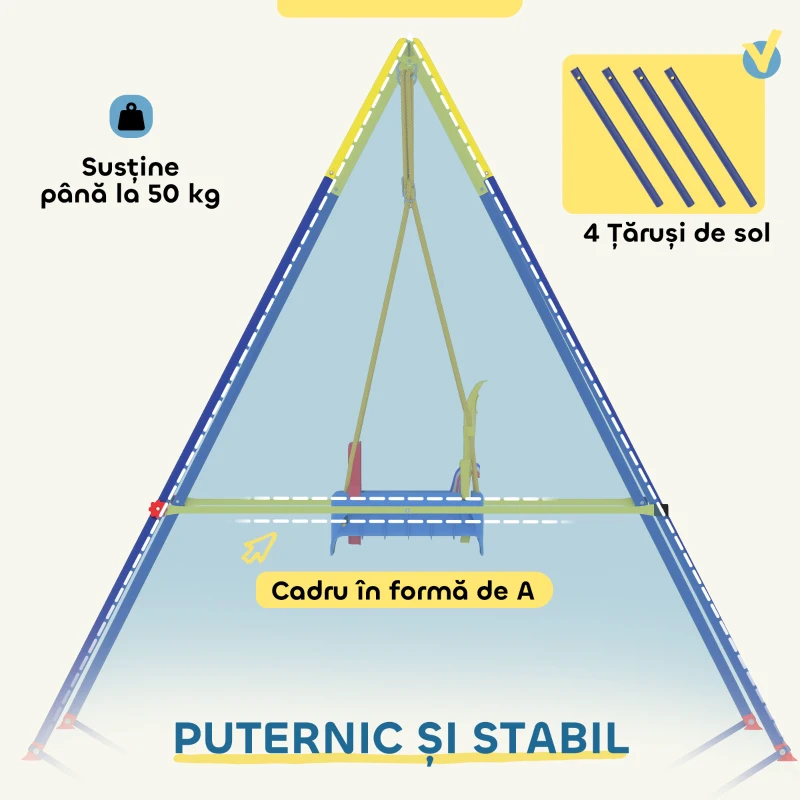 AIYAPLAY Leagăn de Grădină pentru Copii 3-în-1, Leagăn pentru Bebeluși Interior și Exterior, Înălțime Reglabilă, Cadru Pliabil din Oțel, Centură de Siguranță, Ușor de Montat, 9 Luni - 8 Ani, Albastru