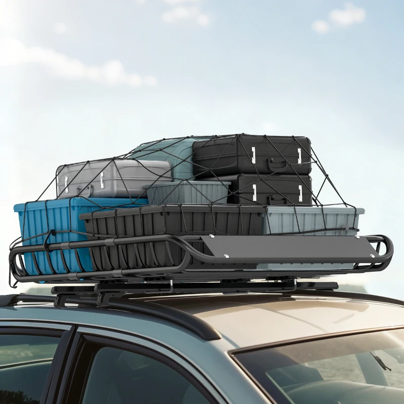 SPORTNOW Uniwersalny Bagażnik Dachowy Kosz Dachowy z Deflektorem Wiatru, do 150 kg, 116 x 92 x 11,5 cm na SUV-y i Pickupy, Czarny