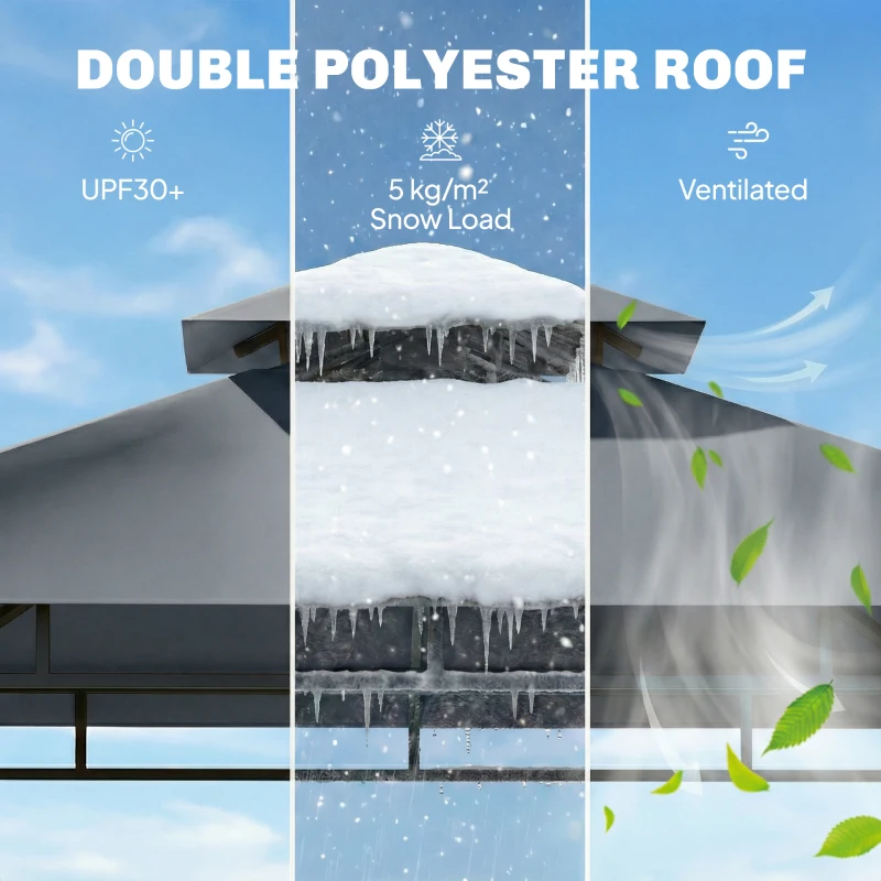 Outsunny Pawilon grillowy 2,4 x 1,4 m, wiatroodporne zadaszenie z dwuwarstwowym dachem i półkami bocznymi