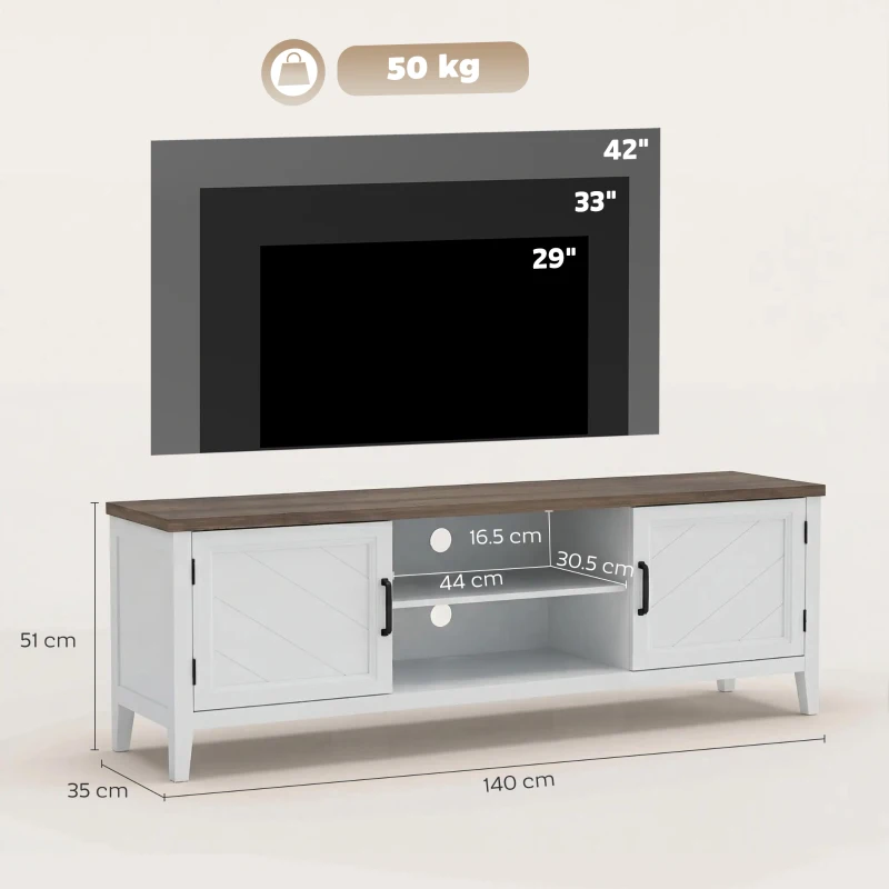 HOMCOM Mobile TV con 2 ante e 2 scomparti aperti fino a 106,7 cm, 140x35x51 cm, bianco e marrone