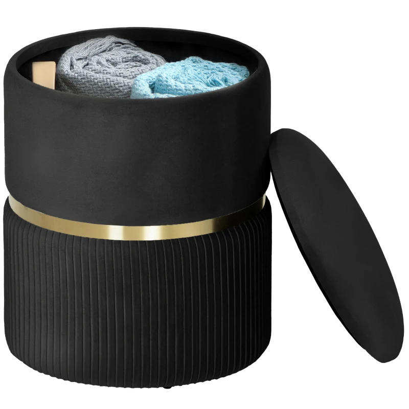 HOMCOM Velvet-Feel Storage Ottoman - Black