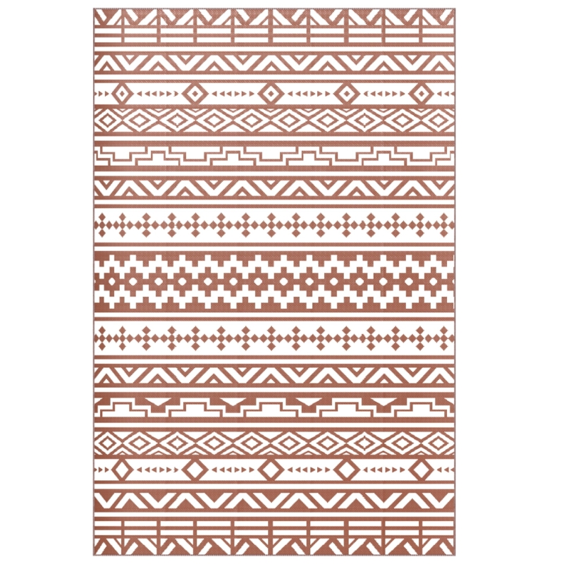 Outsunny Reversible Outdoor Mat 1.8 x 2.7 m, PP floor mat with geometric wall pattern, carry bag, red and white