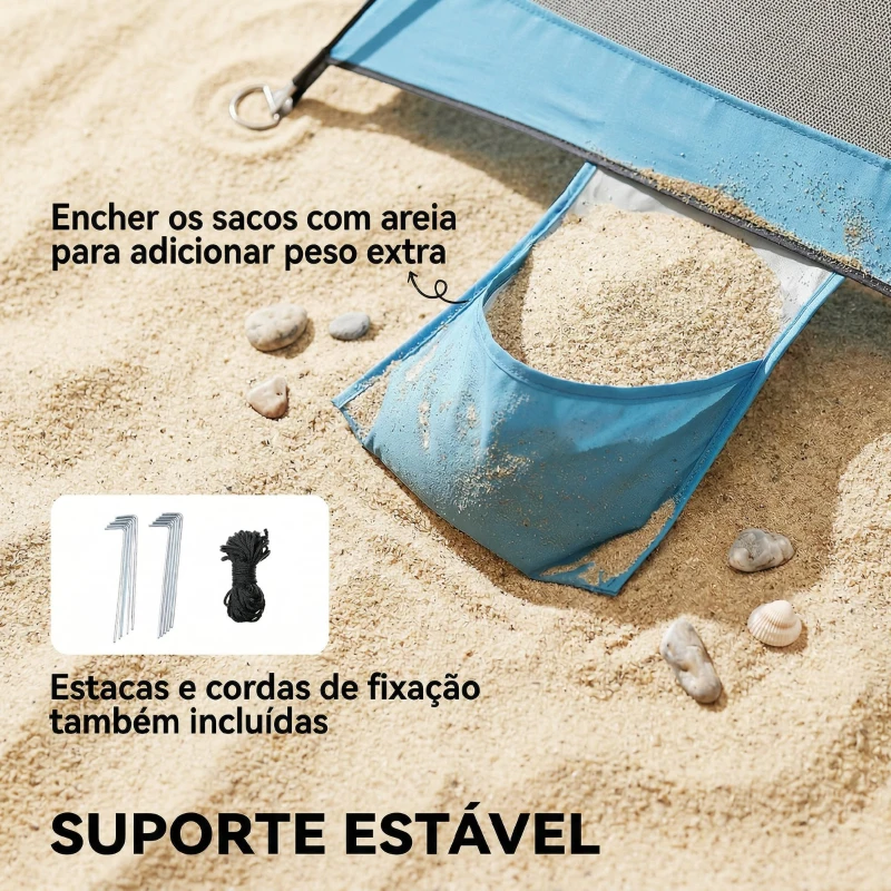 Outsunny Tenda de Praia para 2-3 Pessoas com Sacos de Areia Porta Janelas UPF30+ Bolsa de Transporte e Bolso Azul Celeste