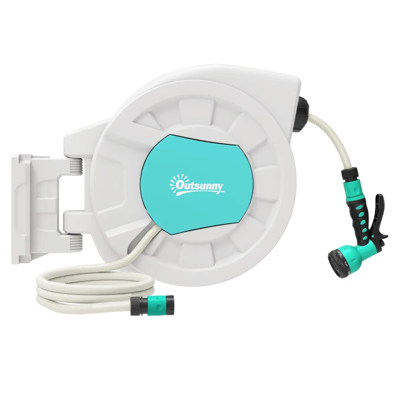 Outsunny Hose reel water hose reel 35+2 m wall bracket + handle 180° swivel 55 x 20 x 42 cm light gray