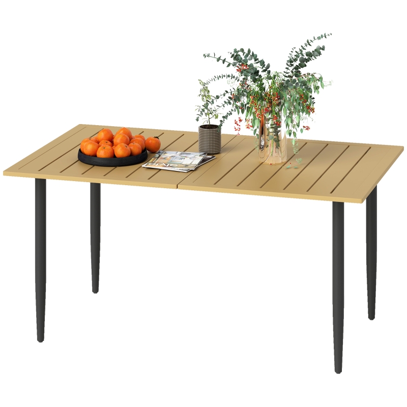Outsunny Table De Jardin Rectangulaire 150x90 Cm - 6 Personnes, Acier Robuste Avec Trou Parasol, Design Lamelles Noir Élégant