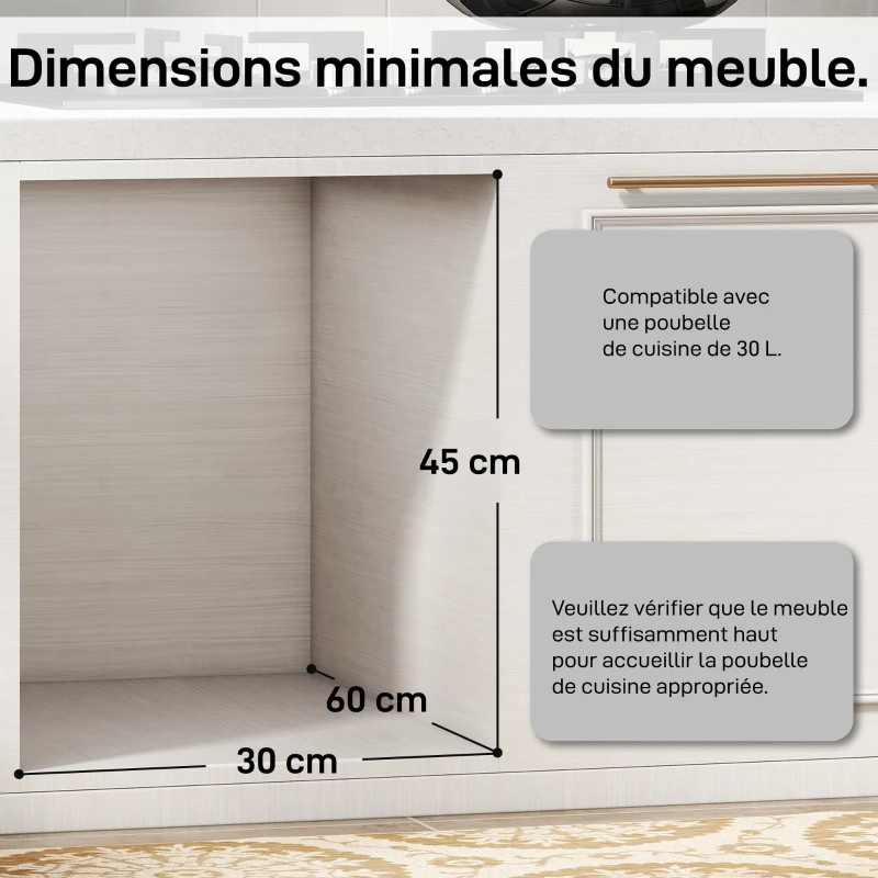 HOMCOM Poubelle cuisine coulissante 30L avec 2 compartiments, poubelle sous évier avec couvercle givré, 52x26x40,8cm, gris