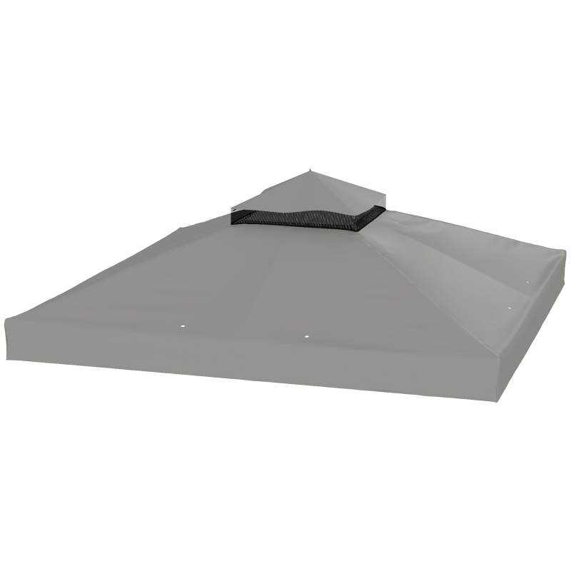 Outsunny Canopy Top 3 x 3 m Replacement Two-Tier Gazebo Canopy UPF30+ Drainage Holes Gray