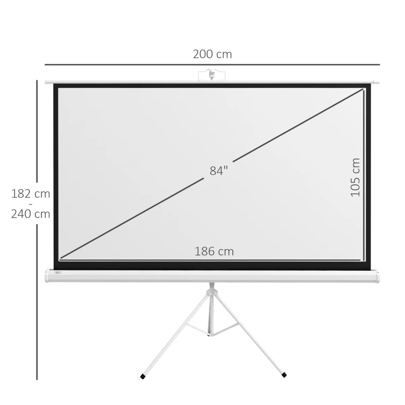 HOMCOM Ekran projektora z statywem 186 x 105 cm 84 cale 16:9 HD 4K ekran zwijany