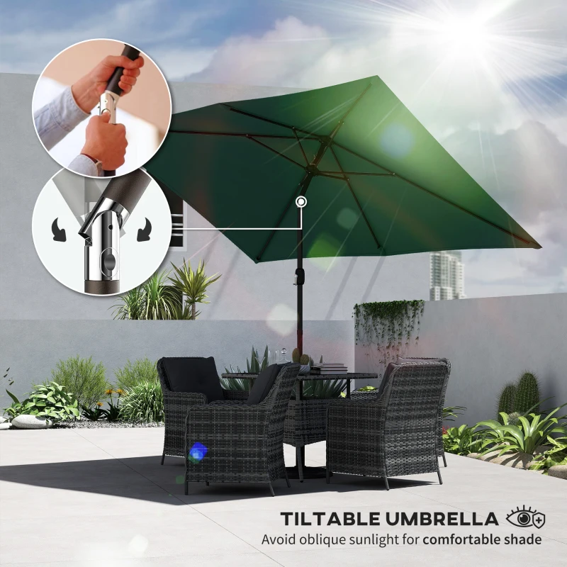 Outsunny Garden Parasol, Parasol Umbrella with Crank Handle, Tilt Function, Polyester Canopy, Green