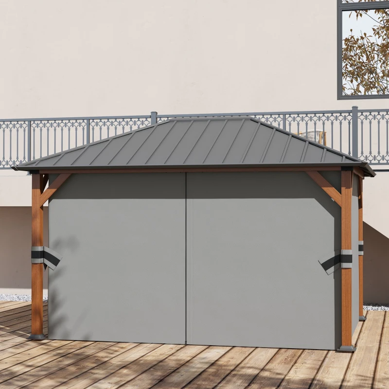 Outsunny Tonnelle de jardin avec toit rigide en métal galvanisé, structure en aluminium, rideaux et moustiquaires, 3x4 m