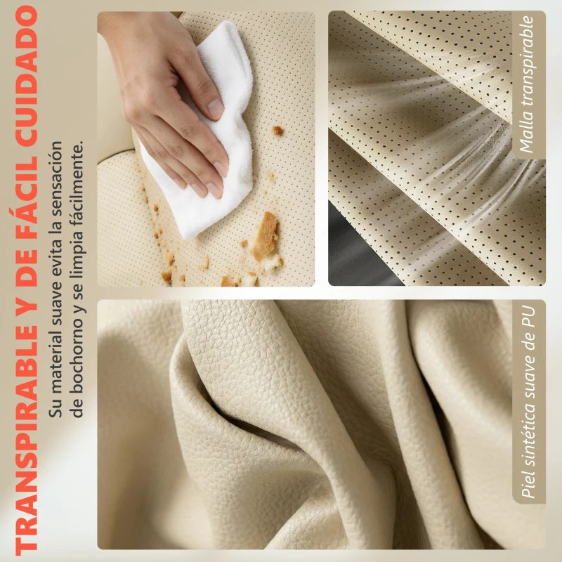 HOMCOM Silla de Oficina con Masaje Vibratorio de 4 Puntos Calor Lumbar Brazos Abatibles Respaldo Alto Altura Ajustable Crema