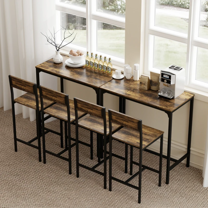 HOMCOM 3-Piece Bar Table Set with 2 Stools, Industrial Breakfast Bar Set with Footrest, Backrest for Dining Room, Small Space