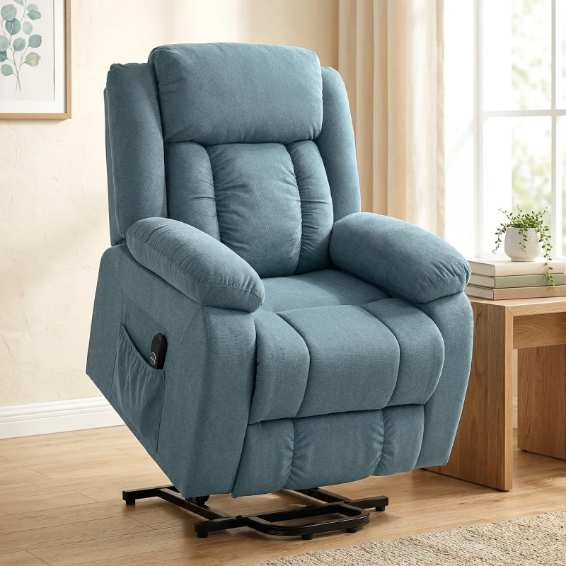 HOMCOM Sillón Relax Reclinable Eléctrico Levanta Personas con Mando a Distancia y Bolsillos Laterales Sillón Elevador Azul