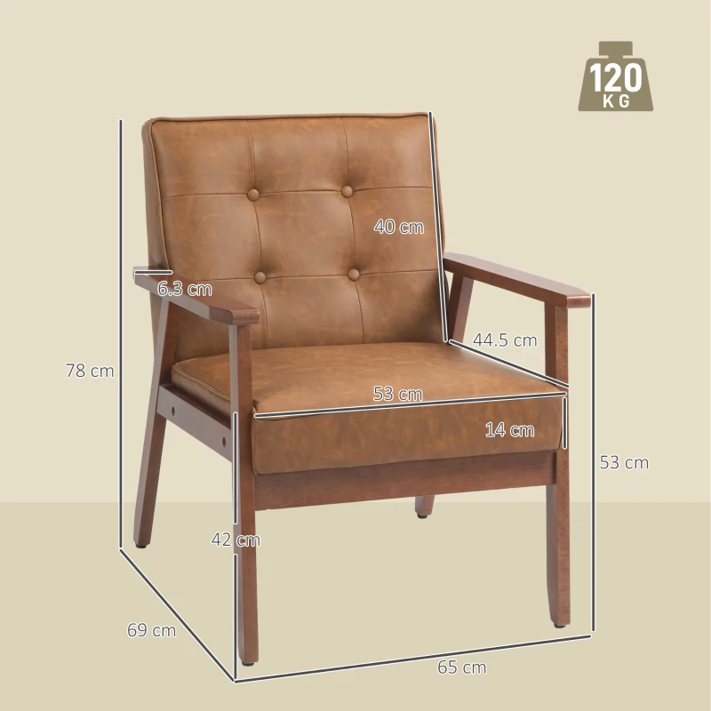 HOMCOM Retro-Style Accent Chair, with Faux Leather Seat - Brown