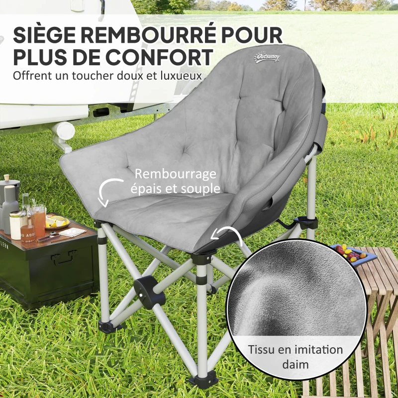 Outsunny Portable Lightweight Folding Camping Chair with Padded Seat, Side Pockets and Carry Bag, Dark Gray