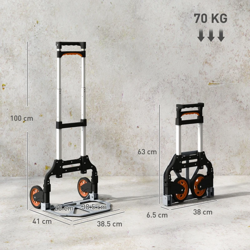 HOMCOM Folding Sack Truck, 70kg Lightweight Hand Truck with Wheels, Foldable Trolley Cart with Telescoping Handle for Warehouse, Office, Luggage, Silver Tone