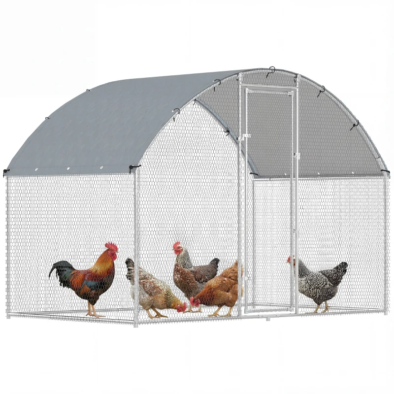 PawHut Galinheiro para Exterior 2,8x1,7x1,9 m Cobertura em Tecido Oxford Anti-UV Impermeável Fechos para 5-8 Galinhas Prata
