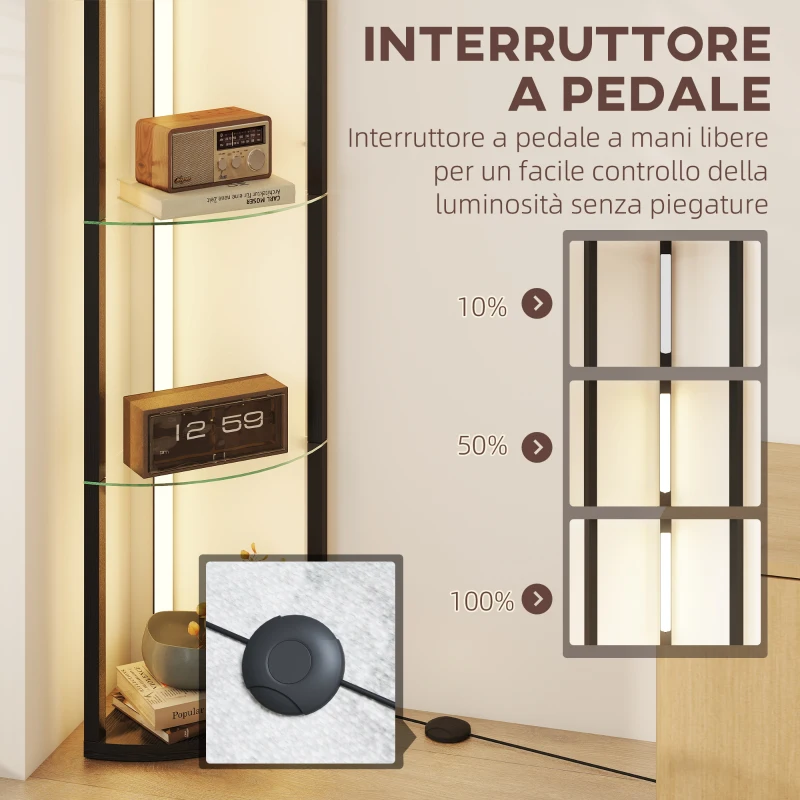 HOMCOM Lampada da Terra con 5 Ripiani e Luce LED, 3 Livelli di Luminosità e Interruttore a Pedale, Nero