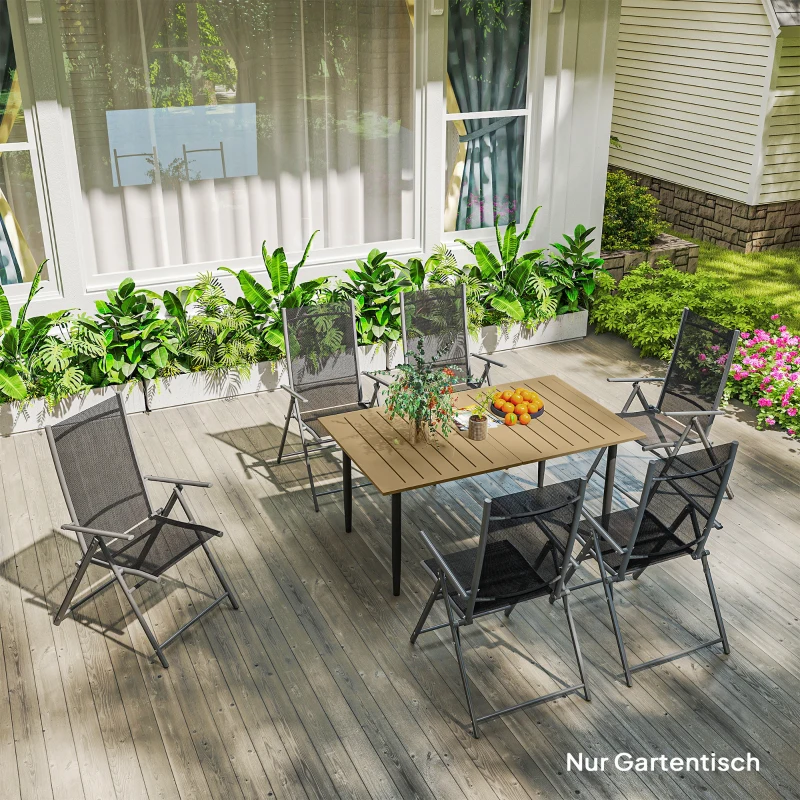 Outsunny Mesa de jardín 150x90cm, resistente a la intemperie, mesa de balcón de acero Marrón