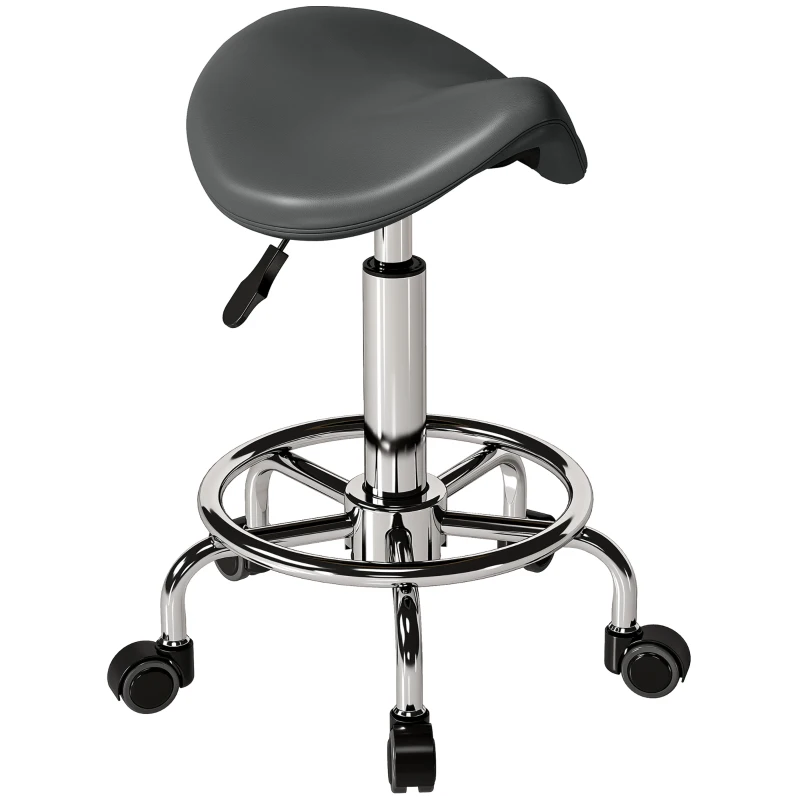 HOMCOM Salon Saddle Stool, Rolling Saddle Chair for Massage, Spa, Clinic, Beauty, Hairdressing and Tattoo, Grey