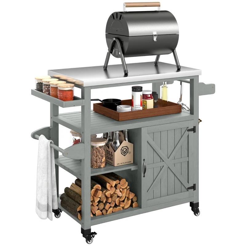 Outsunny Garden serving cart rolling barbecue cart with stainless steel top 107x49.5x92.5cm Gray