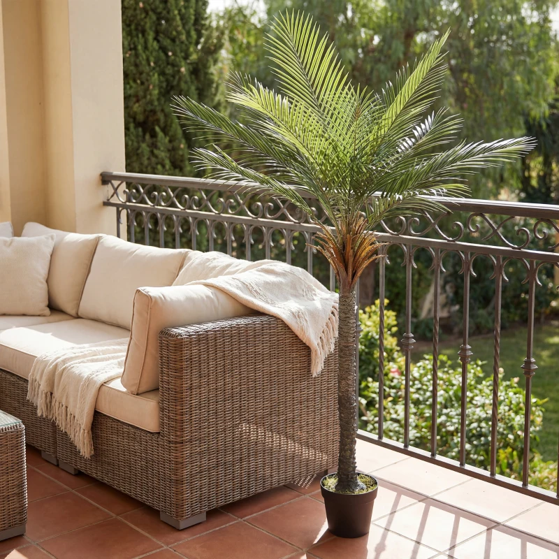 HOMCOM Artificial Palm 180 cm, Potted Tropical Artificial Plant, 15 Realistic Leaves, for Living Room, Bedroom, Office