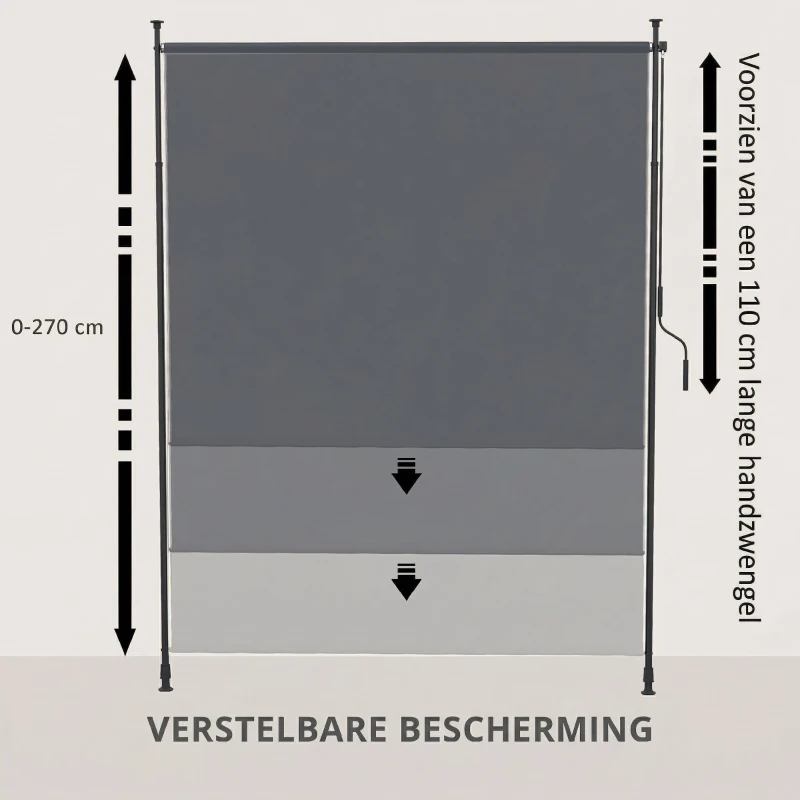 Outsunny Zijluifel Terraszeil 200x290cm, Hoogte-Aanpassbaar, Metalen Frame, Vuur op de Terras, Familie, Grijs