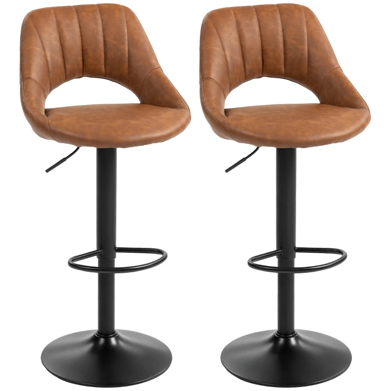 HOMCOM Bar Stools Set of 2, PU Leather Swivel Barstools with Backrest and Footrest for Kitchen, Counter, Breakfast Bar, Brown