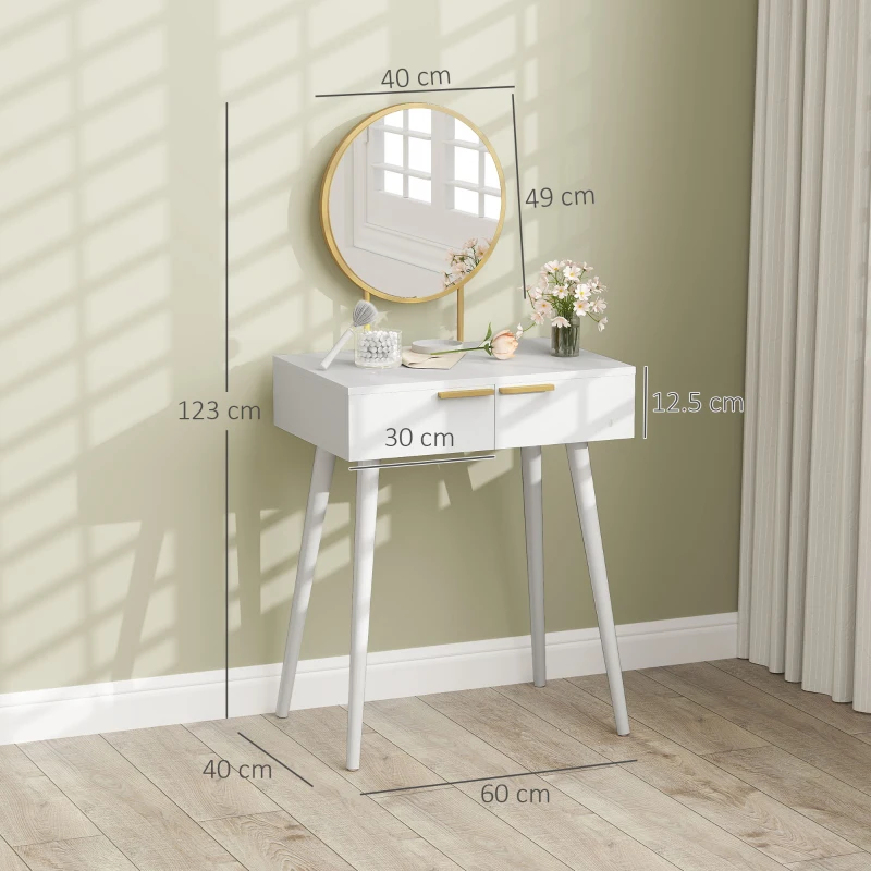 HOMCOM Elegant Dressing Table, with Round Mirror, 60 x 40 x 123 cm - White