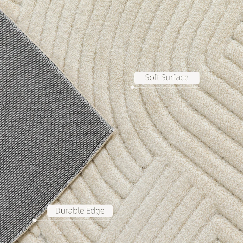 HOMCOM Modern Geometric Rug, Thick & Plush, Non-Slip, 200 x 140 cm – Cream, Living Room/Bedroom/Office