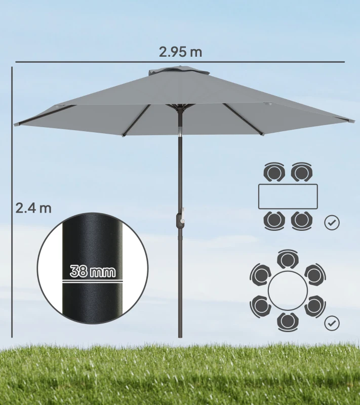 Outsunny Umbrelă de Grădină 3x3 m Înclinabilă cu Sistem de Deschidere cu Manivelă, din Metal și Poliester, Gri