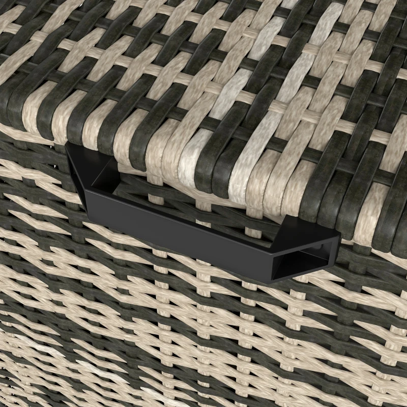 Outsunny Wicker-Effect Resin Garden Chest Outdoor Storage Box 350 L 2-Tier Gas Strut 118x57x69cm mixed gray