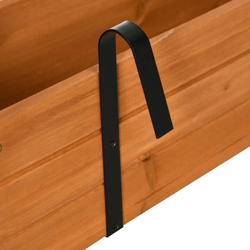 Outsunny Rectangular Wooden Planter Square Garden Hanging Planter with 2 Hooks 91 x 18 x 16.5 cm Brown