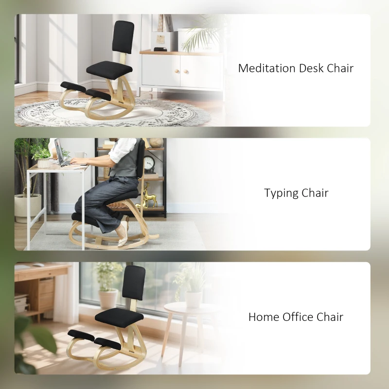 HOMCOM Ergonomiczny klęcznik, zdrowotne krzesło do domu, biura i medytacji, czarny