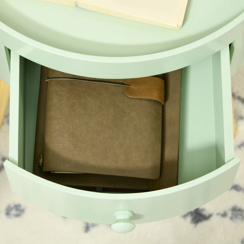 HOMCOM Coffee table bedside table round nightstand Scandinavian design end table with drawer tapered angled legs