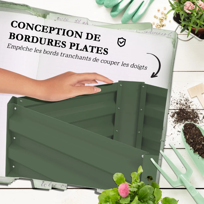 Outsunny Planter with Adjustable Trellis, Flower Box with Tomato Cage Galvanized Steel 61 x 61 x 187 cm Green