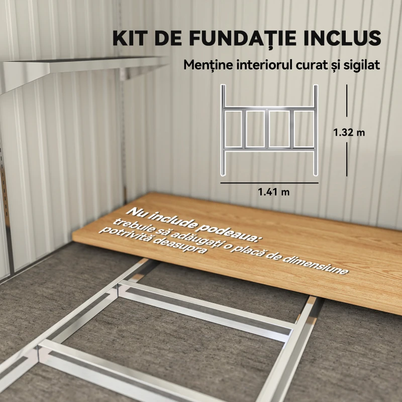Outsunny Magazie pentru Unelte din Metal 1.5x2m cu Fundație, Ușă Glisantă și Acoperiș Înclinat, Gri Închis