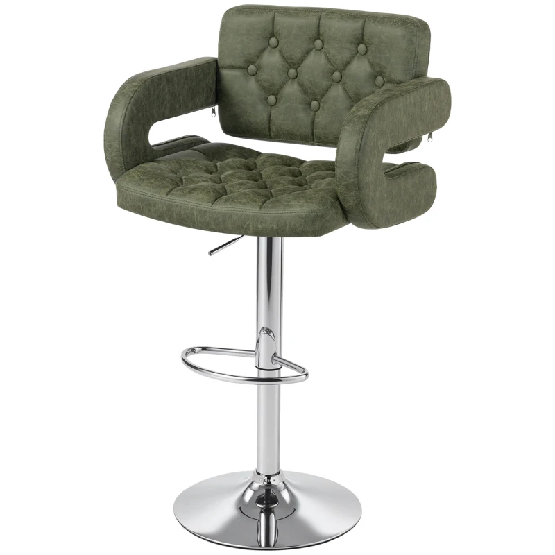 HOMCOM PU Leather Upholstered Swivel Bar Stool, Height Adjustable with Back, Armrest, Footrest, Green