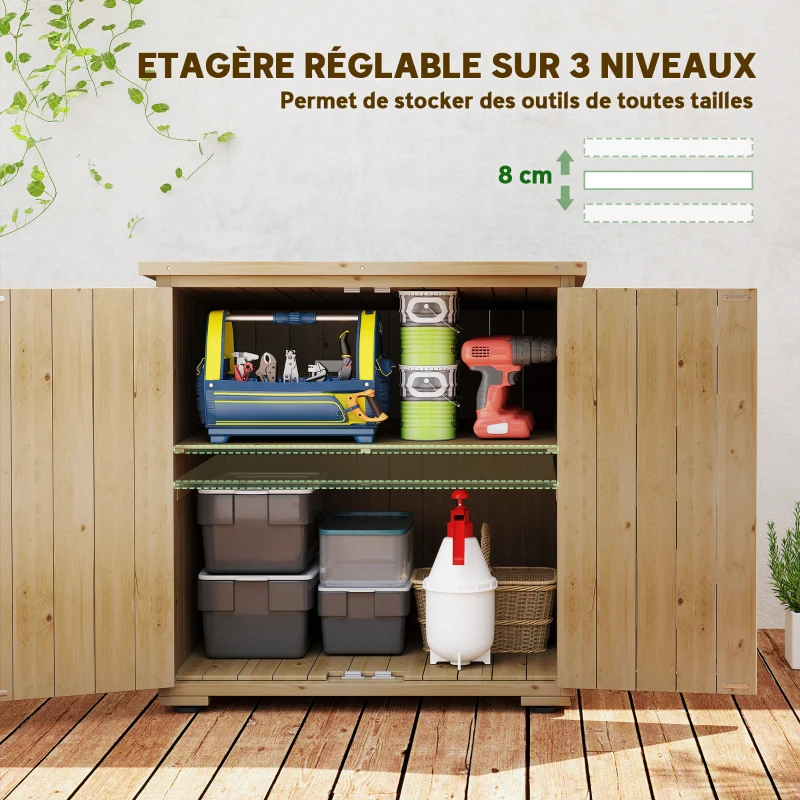 Outsunny Wooden garden storage cabinet, Double Door, adjustable shelf and bitumen roof, pine wood