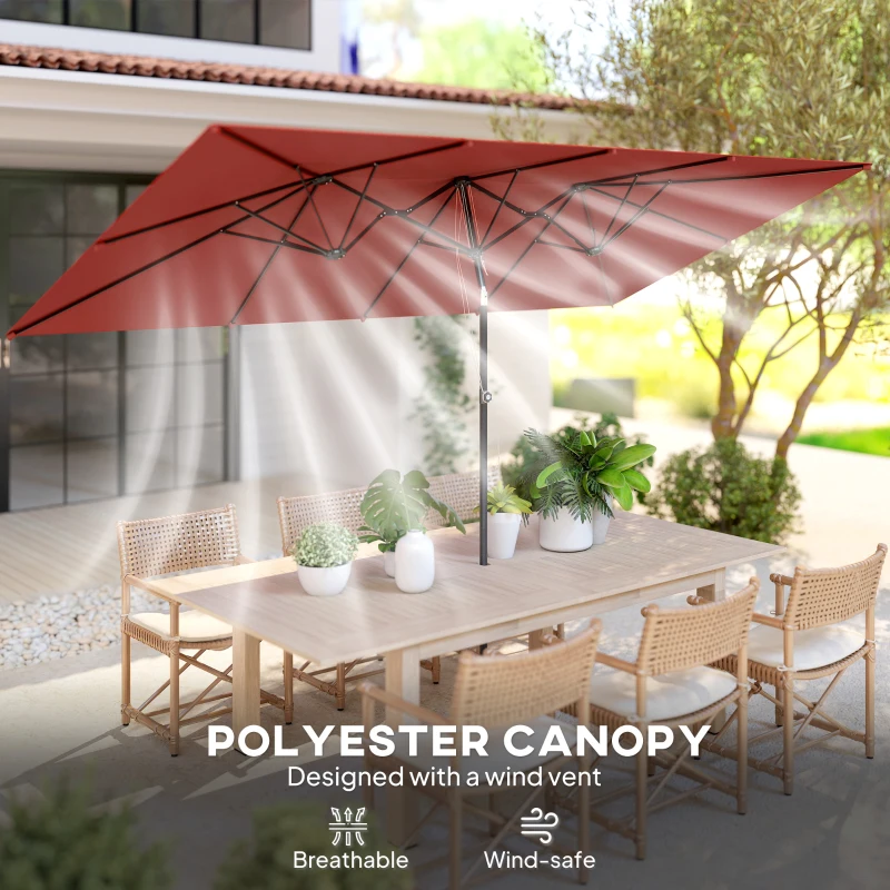 Outsunny Duży parasol przeciwsłoneczny, regulowana wysokość, nachylenie, 150x295x170-214 cm, bordowy