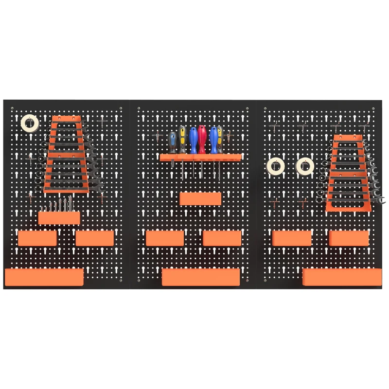 HOMCOM 33-teiliges Wand-Werkzeug-Organizer-Set 120x60 cm mit Haken, Behältern und Ablagen, Schwarz und Orange