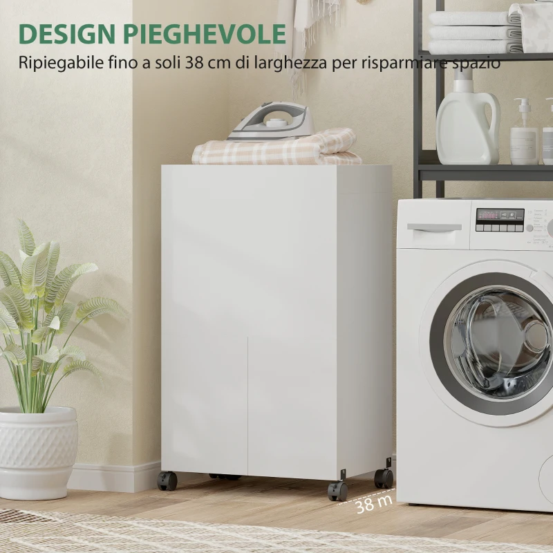 HOMCOM Armadio da Stiro Pieghevole con Ripostiglio, Salvaspazio, Bianco