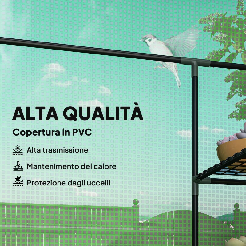Outsunny Serra da Giardino con 2 Mensole a 3 Livelli e Ingresso a Zip, in Acciaio e PE, 142x73x195 cm, Verde